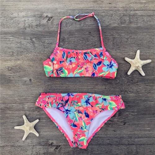Girls Two-piece Swim Suits Bikinis Print With Flower Girl Bikini Set Swimsuit Children Swimwear Kids Bathing Suit Girl Beachwear