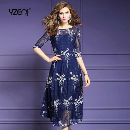 Yzeqi Summer Embroidery Dress Female Fashion Elegant Floral Officed Desses Women Robe Femme Designer Lady Party Dress Vestidos