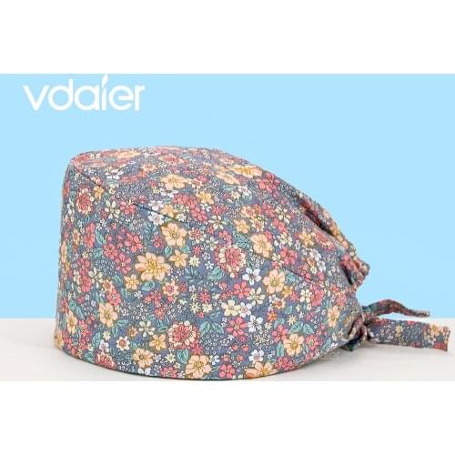 Flowers Print Medical Scrub Hat Hospital Doctor Work Caps Health Worker Scrub Cap Pet clinic Nurse Beautician Nursing Hat