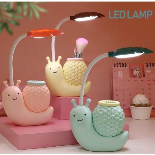Cartoon LED Snail Pen Holder Desk Lamp Eye Protection Rechargeable Table Lamp Student Dormitory Room Night Light