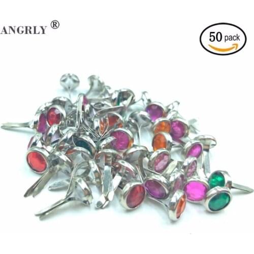 New 50PCs Metal Brads Scrapbooking Embellishment Decorative Brads DIY Crafts Rhinestone Jewelry Making Findings 8.5*15mm