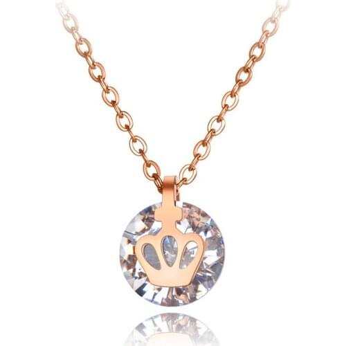 New Titanium Stainless Steel CZ Crystal Choker Necklaces Jewelry Trendy Crown Charm Pendant Necklace For Women N20020
