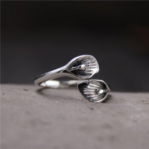2018 New Arrival Anel Feminino Literature And Art Restores Ancient Ways Do Old Thai Flower Leaves Ms Ring Opening S925 Pure