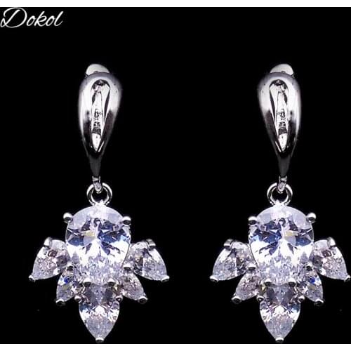 DOKOL New Trendy Sparkling Water Drop Zriconia Earrings Silver Color Women Jewelry Accessories Wedding bijoux femme DKE0035