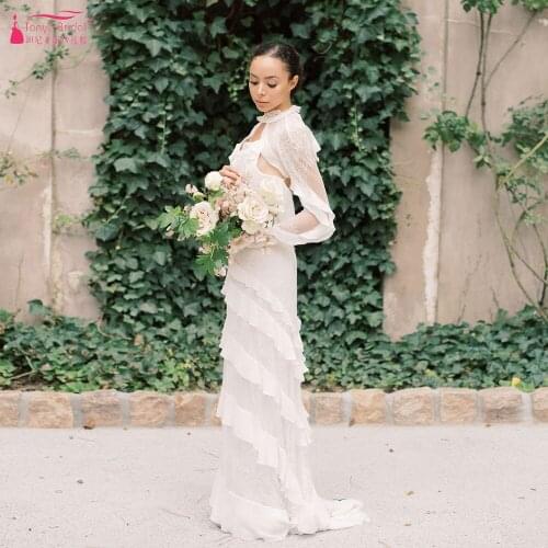 Long Sleeve Mermaid Wedding Dresses boho GYPSY Stunning Bridal Gowns Tired Skirts Vestido de Noivas ZW417