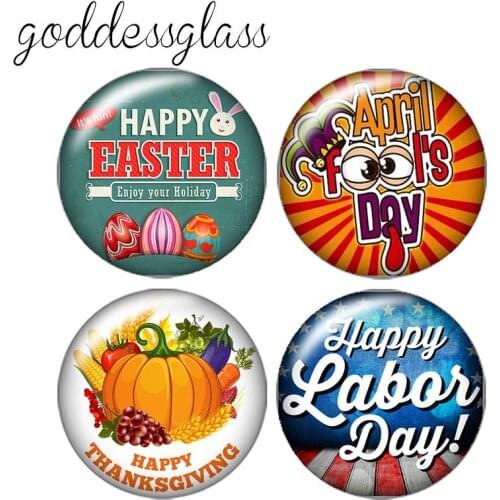 Happy Easter thanksgiving day 10pcs 12mm/18mm/20mm/25mm Round photo glass cabochon demo flat back Making findings ZB0425