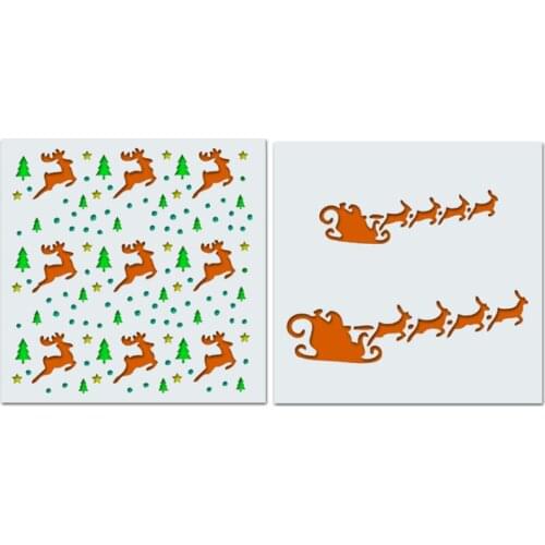 2pc Christmas Deer Spray Pattern Painting Template For Painting Wall Scrapbooking Photo Album Embossing Stencils