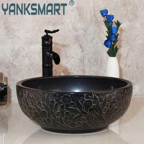 Lavatory Bathroom Sink Ceramic Vanity Sink Set Brass Faucet Mixer Golden Tap Wash Basin Set Mixer Bamboo Waterfall Basin Taps