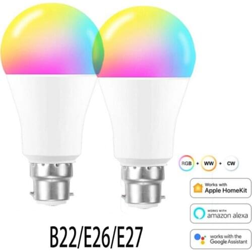 WiFi E27/E26/B22 RGB+CW LED Smart Light Bulb Colour Changing Lamp Siri Voice Control Alexa Google Home Homekit Remote Dimmable