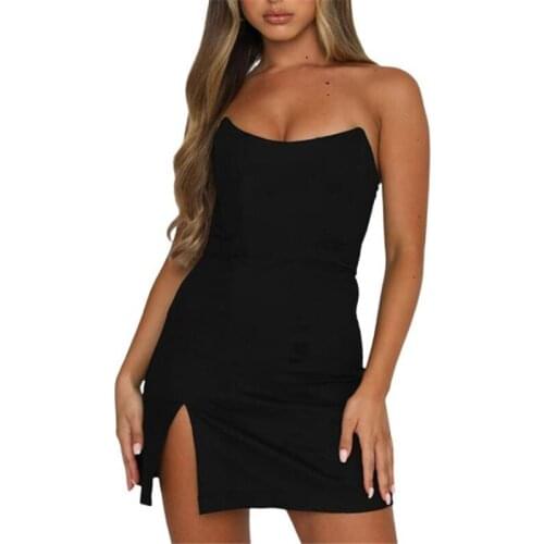Women’s Sexy Tube Tops Short Dress Fashion Solid Color Off-the-shoulder Skinny Split Pencil Dress Wrapped Dress Split Dress 2021