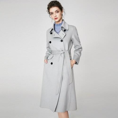 Women s winter coat sliver grey Double sided wool cashmere outwear 2019 autumn plus size ladies trench coats jackets long