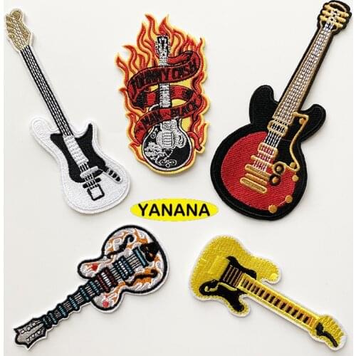 Guitar icon Punk Rock Guitar Band Patches Creative Badges for Cloth Punk Amazing Embroidered Patch DIY Applique Stickers