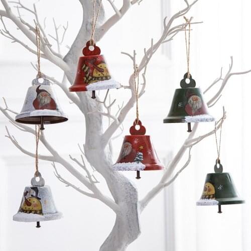 1pcs Christmas Tree Decoration Bells Xmas Decor Iron Santa Snowman Print Bells New Year Supplies