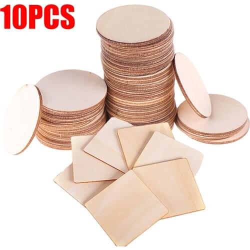 10PCS 4x4inch Blank Wooden Slices DIY Arts Painting Unfinished Wood Chips Kids Creation Drawing Wood Craft Supplies Square/Round