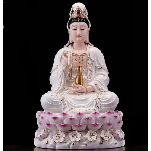 2021 high-grade home family efficacious Talisman FENG SHUI Mascot Guanyin PU SA Buddha Handmade Porcelain Sculpture statue 30cm