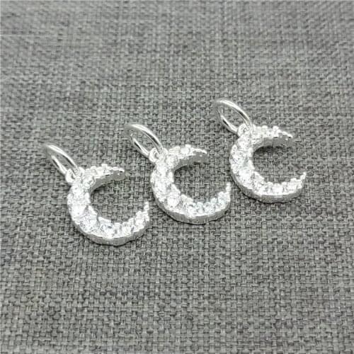 4 Pieces 925 Sterling Silver Crescent Moon Charms with Zircon for Bracelet Necklace