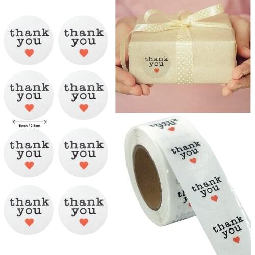 500pcs/roll 2.5CM Transparent Thank You Round Sticker Cute Red Love Hreat Baking Wedding Party DIY Decoration Sticker Label