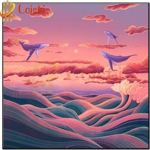 5d mosaic Diamond Painting Fantasy whale sky diamond Embroidery full square round Diamond cross stitch mosaic home decoration