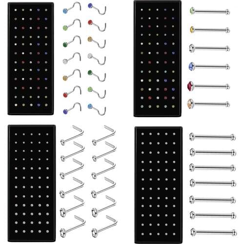 60Pcs/Set Stainless Steel Nose Ring L Shape Nose Stud Lot Fashion Body Piercing Jewelry With Box