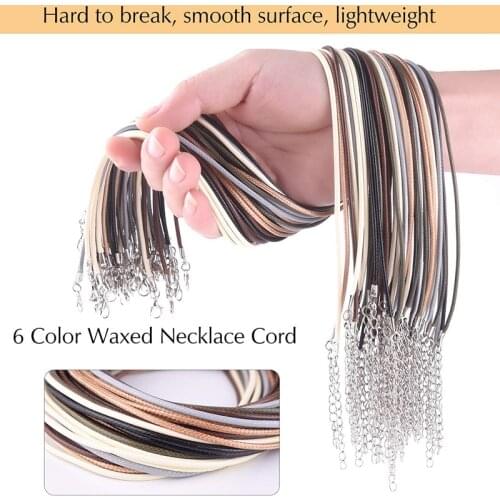 60 Pcs Waxed Necklace Cord with Clasp 6 Assorted Colors 2mm Necklace