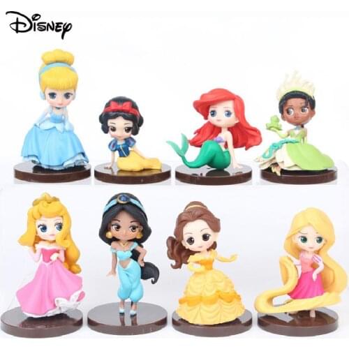8pcs/set Disney Princess Anime Action Figures Toys Snow White Cinderella Model Doll Desktop Decoration Collection Children Gift
