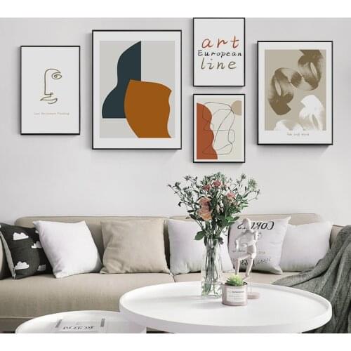 Abstract Line Geometry Canvas Color Wall Art Minimalist Print Painting Nordic Poster Face Quote Picture Modern Living Room Decor