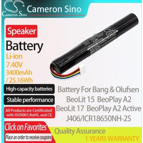 CameronSino Battery for Bang & Olufsen BeoLit 15 17 BeoPlay A2 Active fits Bang & Olufsen J406/ICR18650NH-2S Speaker Battery