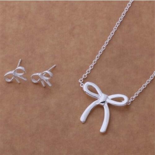 AS041 Hot Sale Silver Plated Color Jewelry Sets For Women Wholesale High Quality Classic Earring 231 + Necklace 580