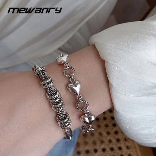 Mewanry 925 Sterling Silver Bracelet for Women Trend Elegant Vintage Creative Sweet Love Weaving Party Jewelry Birthday Gifts