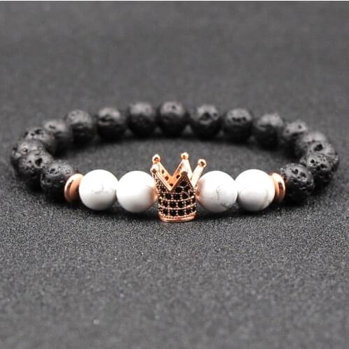 Mibrow New Trendy Natural Stone Beads Crown Bracelet For Women Men Paved Zircon Stone Bead Distance Bracelets Women Men Jewelry