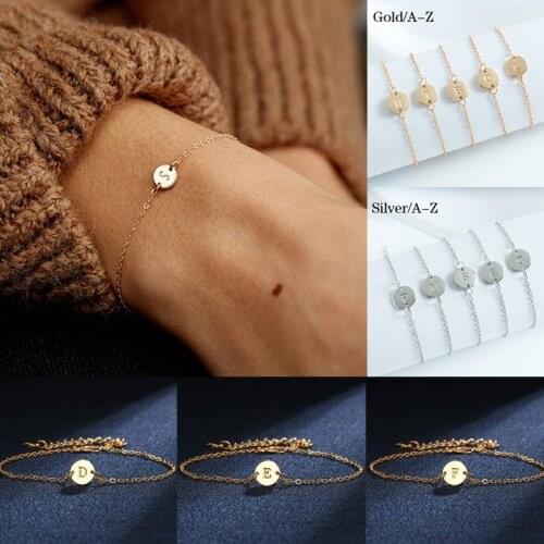 Letters Bracelet For Women A - Z Metal 26 Name Alphabet Pendant Bracelets Bangle Hand Chain Best Friend Gifts Jewelry Accessory