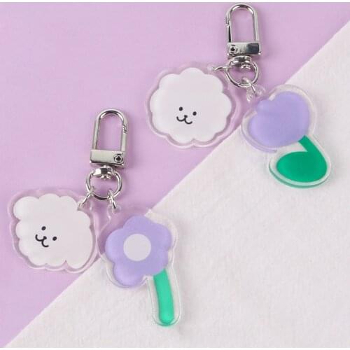 Cartoon Little Sheep Lamb Keychain for Women Trinket Acrylic Love Heart Flower Pendant KeyChains Girls School Bag Accessories