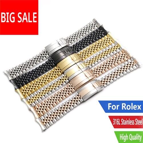 CARLYWET 19 20mm Gold Watch Band Stainless Steel Hollow Curved End Screw Links Jubilee Bracelet For Rolex Submariner Seiko SKX