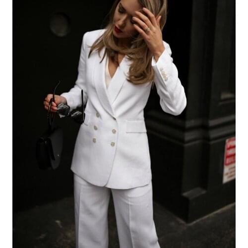 [ElfStyle] - GOOD QUALITY WHITE LINEN BLAZER DOUBLE-BREASTED WOMAN BLAZERS NEW FASHION