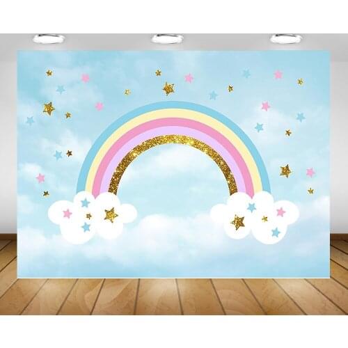 Rainbow Newborn Baby Portrait Backdrop Photography Blue Sky Cloud Birthday Background Stars Golden Photo Studio Props Photocall