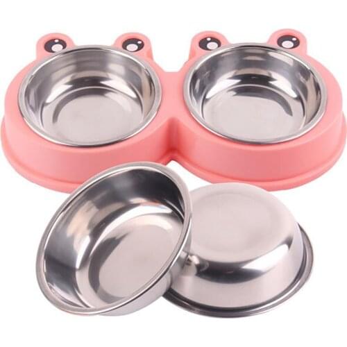 Cute Frog Shape Pet Bowl Food Water Container Stainless Steel Dog Cat Feeder Pet Bowl