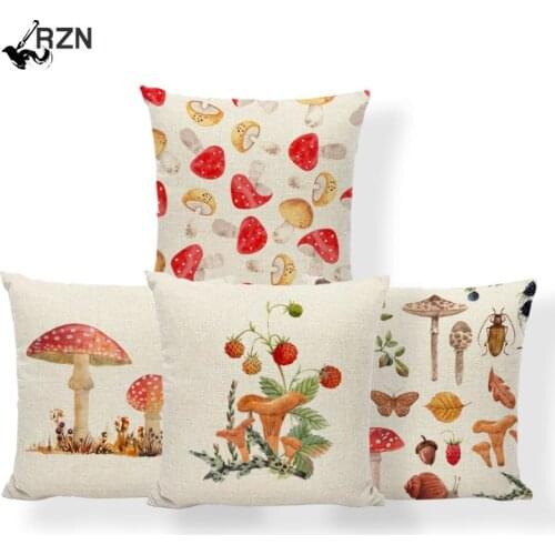 Personalized Fun Pillowcase Mushroom Leaf Snail Square Cartoon Cushion Cover Home Decoration Sofa 45*45Cm Linen Pillow