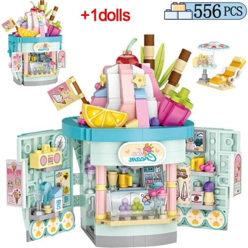 Mini City Street View House Ice Cream Shop Building Blocks Friends Bread Store Architecture Bricks Toys For Children Gifts