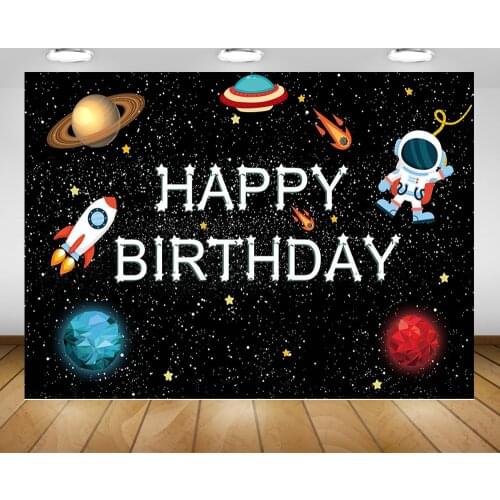 Space Universe Happy Birthday Photography Backdrop Children Birthday Party Decoration Background Planet Astronaut Star Photocall