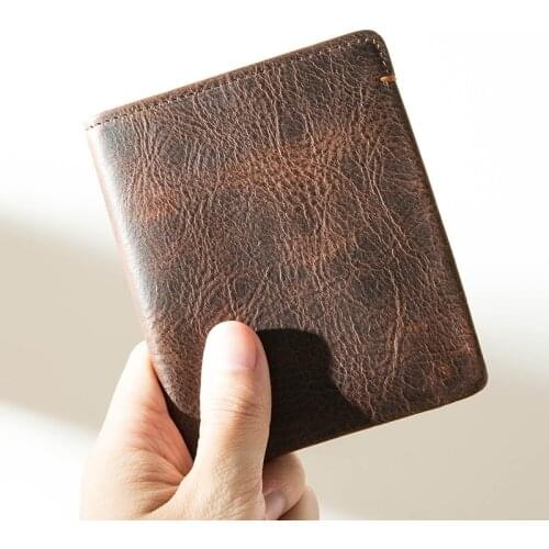 Retro Leather Wallet Mens Short Old Distressed Handmade Card Holder Wallet Small Coin Purse Driving License Men Youth Wallet