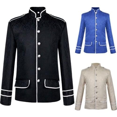 Black Jacquard King Prince Renaissance Medieval Men Custome Cosplay Adult Long sleeve Jacket outwear Coat for stage performance