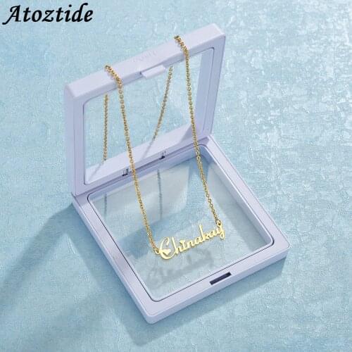 Atoztide Customized Fashion Stainless Steel Name Necklace Personalized Letter Choker Necklace Pendant Nameplate Gift With Box