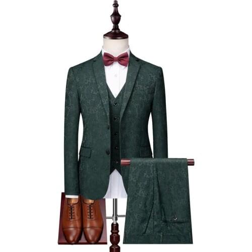 2021 mens boutique fashion color single-breasted jacquard three-piece suit (coat + pants + vest) groom wedding party dress