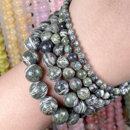 Natural Green Zebra Jaspers Stone Round Beads Loose Spacer Beads For Jewelry Making Diy Bracelet Charm Accessories 4-12 mm 15"