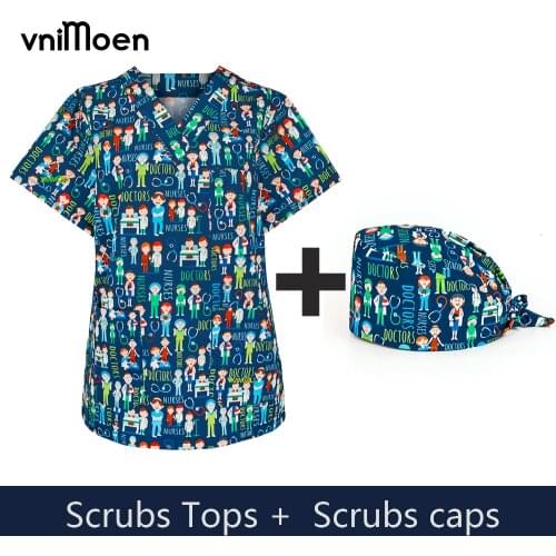 New High Quality Nursing Scrub Tops man and Women surgic Uniforms Pet Clinic Nurse V-neck Medical Doctor Work Clothing Wholesale