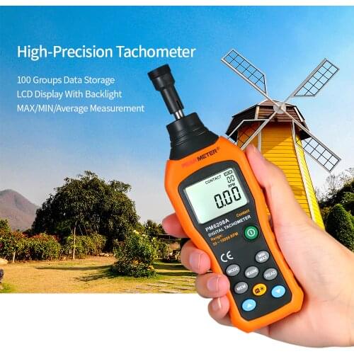 PEAKMETER PM6208A Digital Tachometer Handheld Contact Motor Tachometer Digital Tachometer Wide Measuring Rang 50~19999rpm