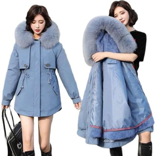Miss Overcoat Parka New 2021Down Cotton Clothes Female Winter Big Fur Collar Loose Plus Velvet Thicken Student Cotton Jacket