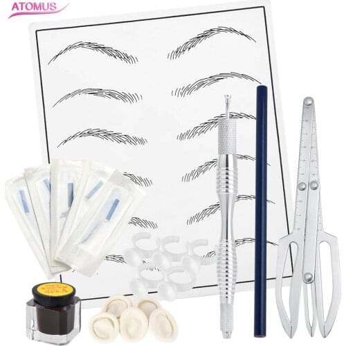 Manual Pen Tebori Microblading Makeup Tattoo Kits Eyebrow Practice Pigment Set With Eyebrow Positioning Needle Blade Ink Ring