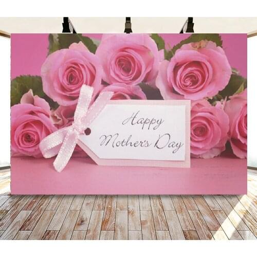 Happy Mothers Day Backdrop Peach Pink Rose Flower Photography Background Photo Booth Studio Decor