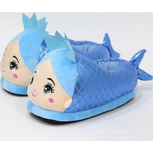 Cute New Womens Mermaid Cotton Slippers Home Indoor Flat Fabric Winter Plush Slides Casual Lovely Girls Sandals
